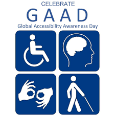 Celebrate GAAD with icons for mobility, cognitive, hearing and vision disabilities. 