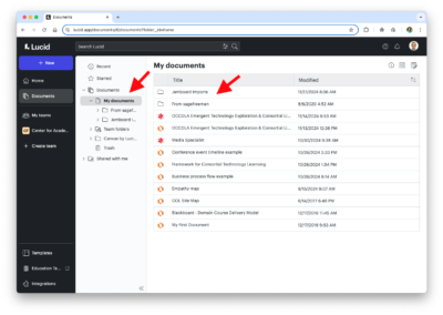 Screenshot showing the Lucidspark Jamboard Imports folder under the Documents area.