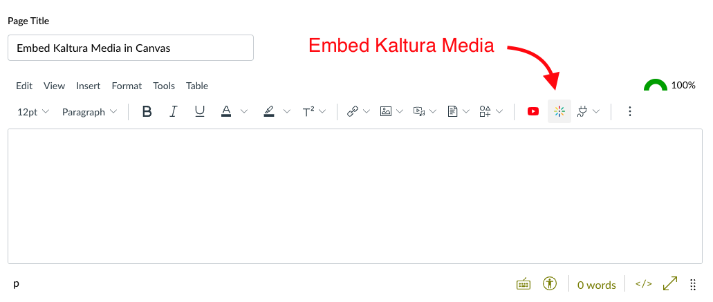 Embed Kaltura Media button in the Canvas Rich Content Editor